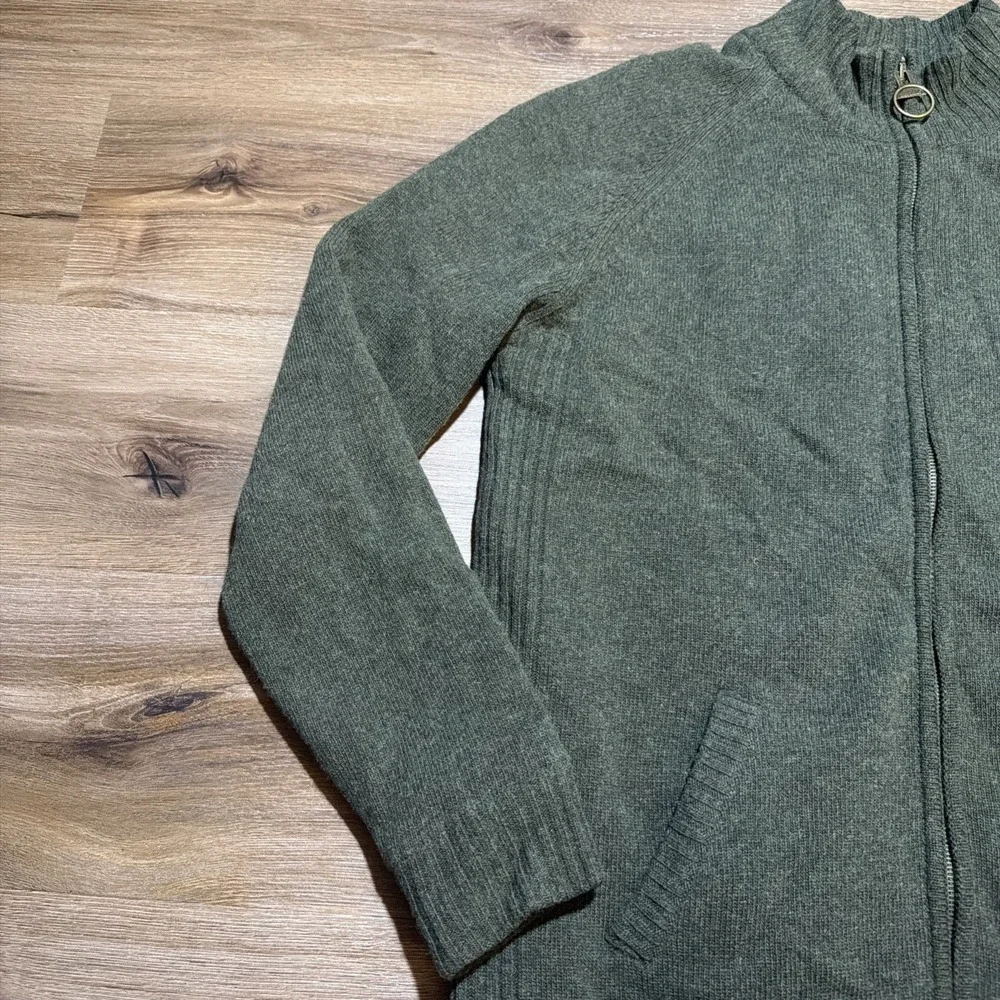 Barbour Full Zip Jumper Green Mens LARGE Soft Lambswool Hilltop Thru Seaweed